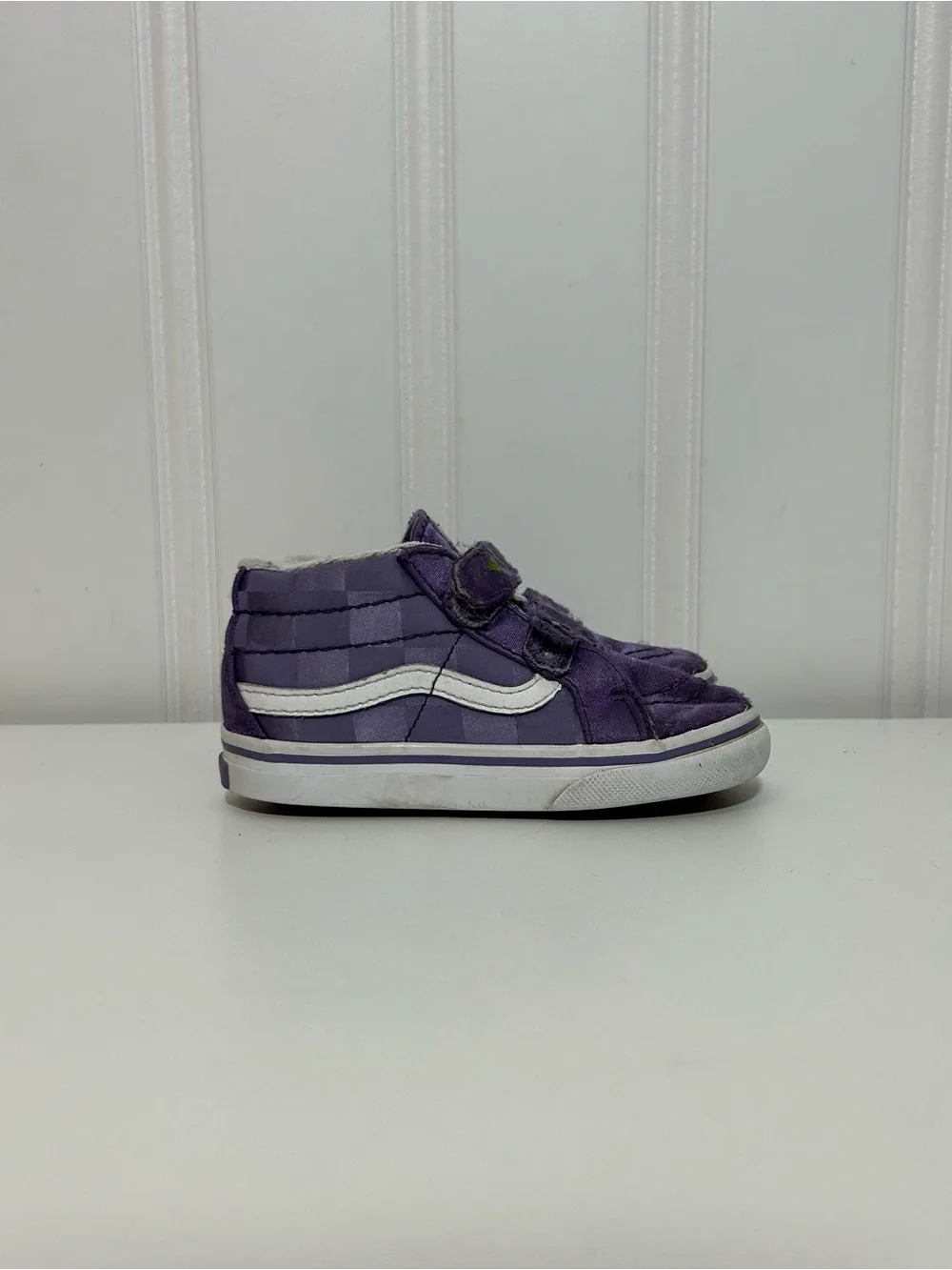 Vans sk8 hi toddler purple checkerboard strap satin